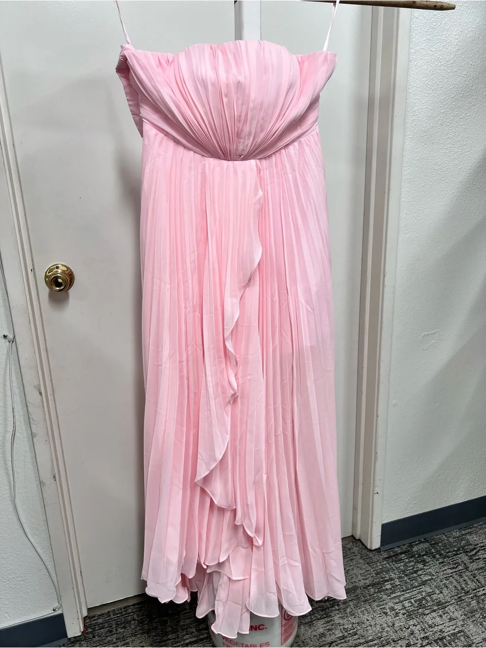 Strapless Light Pink Pleated Maxi Dress